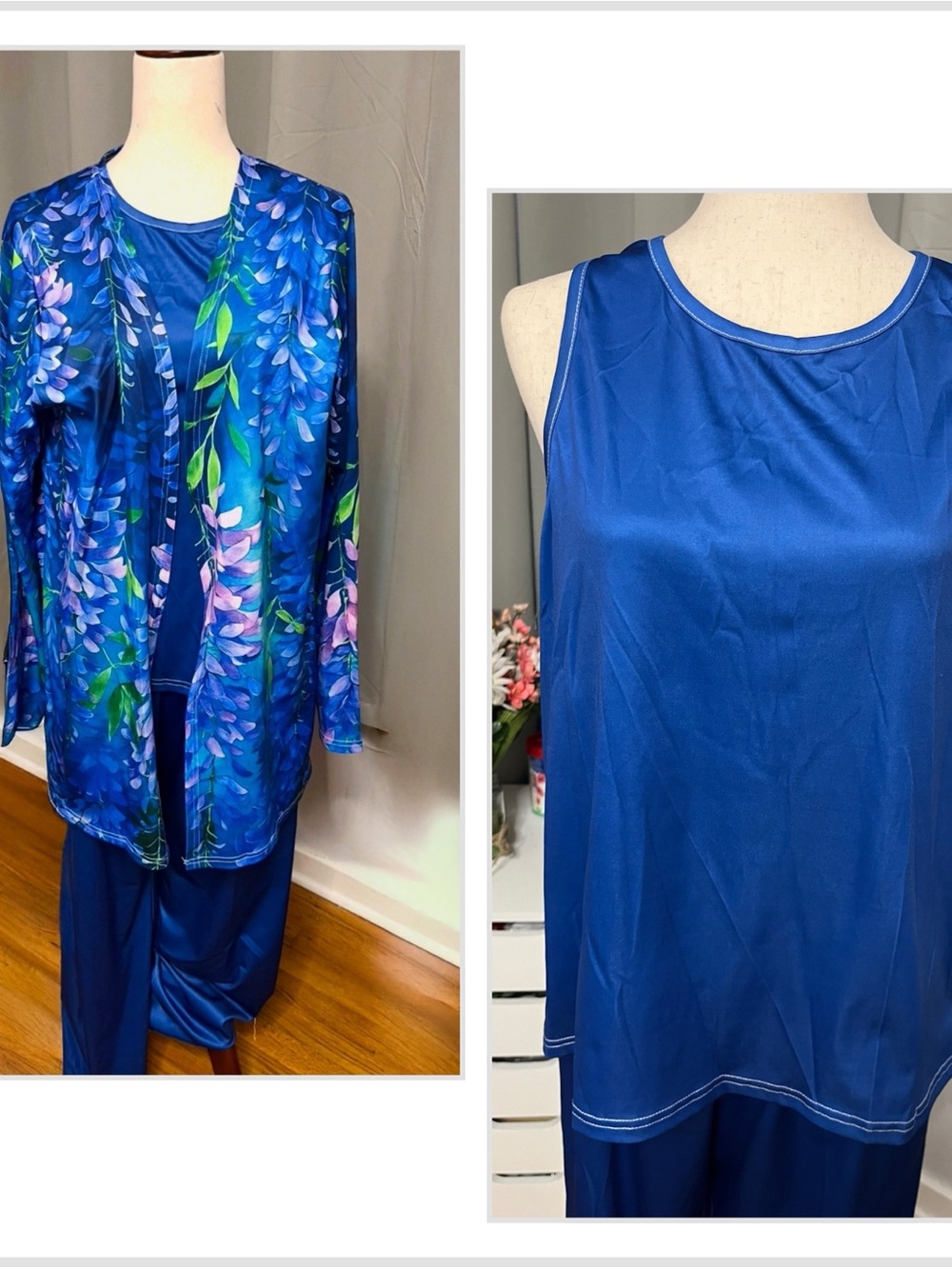 Blue Floral Open Cardigan Set